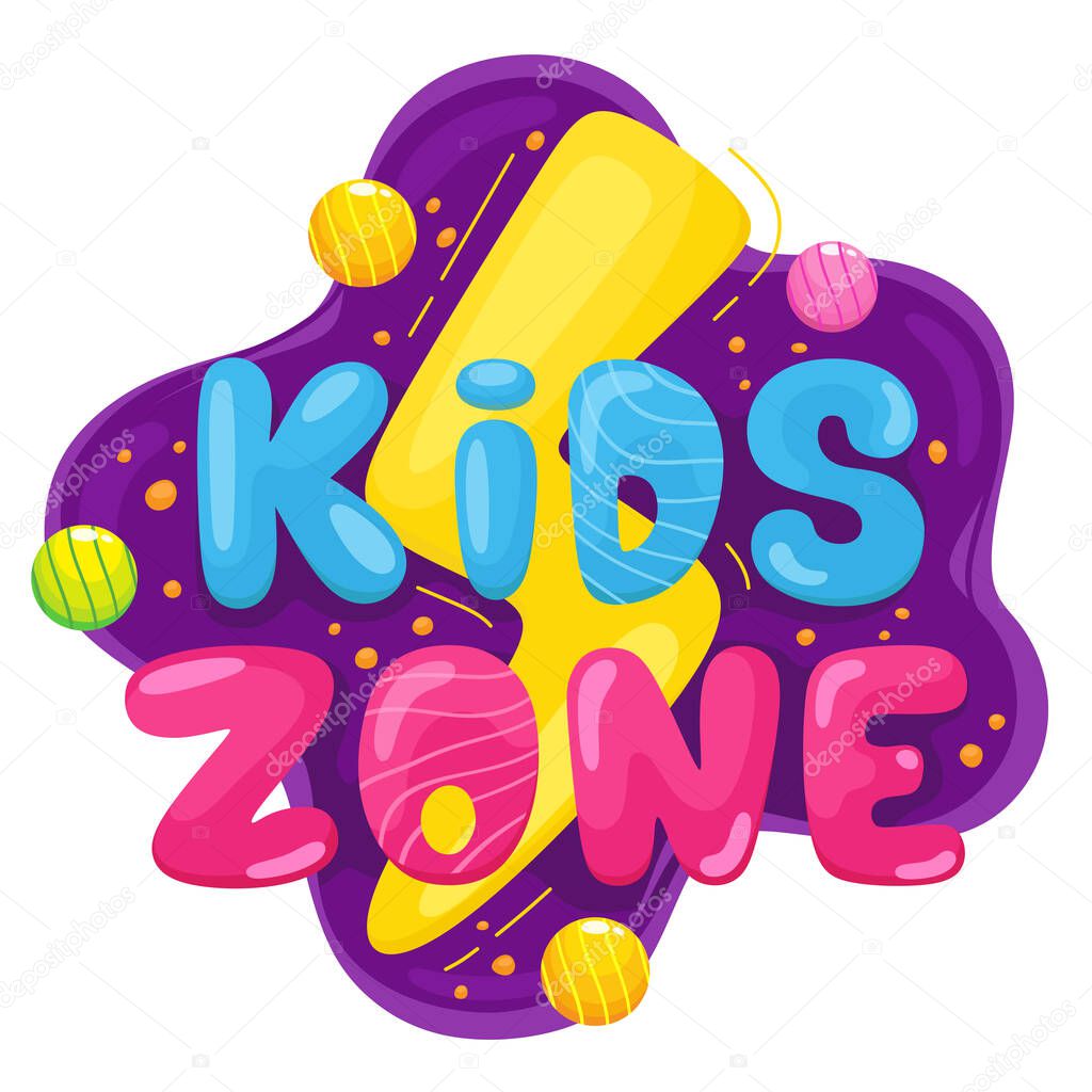 Kids Zone. Colorful bubble letters for children's rooms, things, games and labels. Vector illustration in cartoon style.