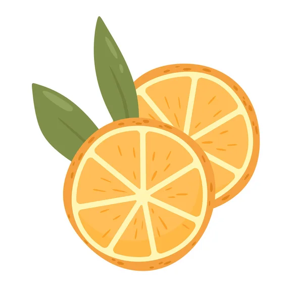 Apelsinskivor Med Blad Vektorillustration Platt Stil — Stock vektor