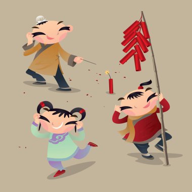 Havai fişek oynayan Çinli çocuk