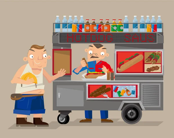 Vektorillustration Eines Mobilen Streetfood Verkäufers New York City — Stockvektor