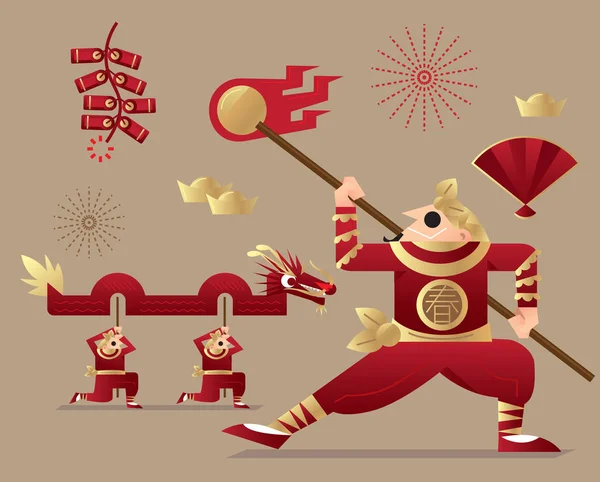 Grafische Afbeelding Van Chinese Draak Dansen — Stockvector