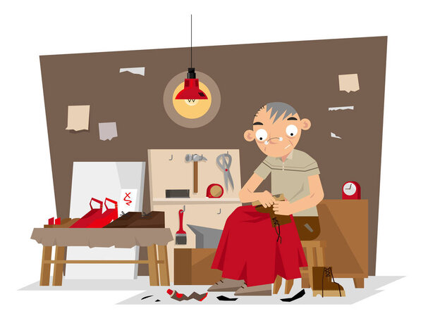 Vector illustration of roadside cobbler in Hong Kong
