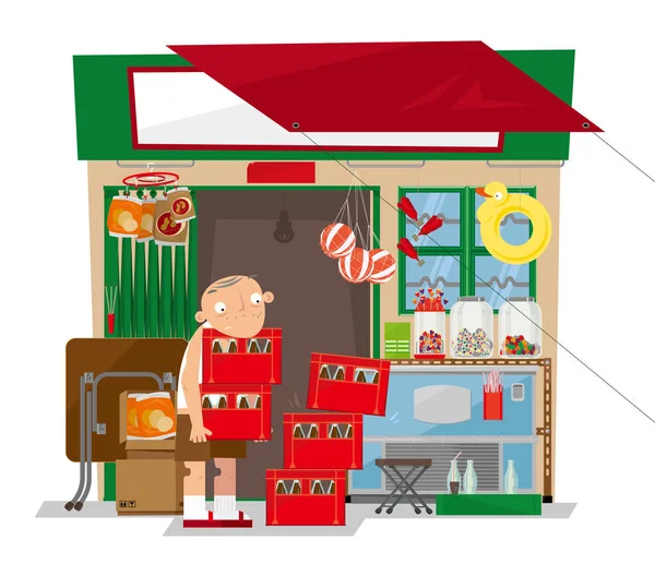 Bir eski yerel marketin Hong Kong vektör Illustration. Bu küçük perakende iş öğeleri Aperatif yiyecekler, şeker, alkolsüz içecekler ve oyuncaklar gibi bir dizi hisse.