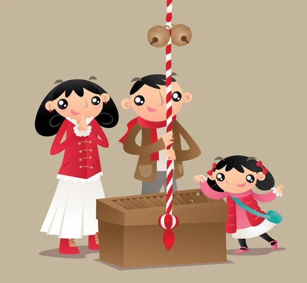 Une Famille Japonaise Prie Rend Culte Temple Japonais — Image vectorielle