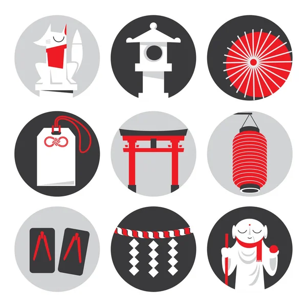 Vetor Símbolos Icônicos Japoneses Objetos Santuário —  Vetores de Stock