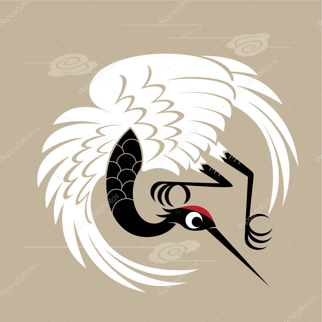 Vector graphic of Crane symbol. In some Asia countries, the Crane is a symbol of luck, longevity and fidelity.
