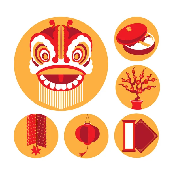 Векторные Иконки Элементов Китайского Нового Года — стоковый вектор