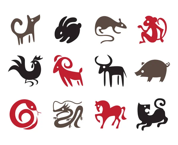 Twaalf Chinese Dierenriem Stencils — Stockvector