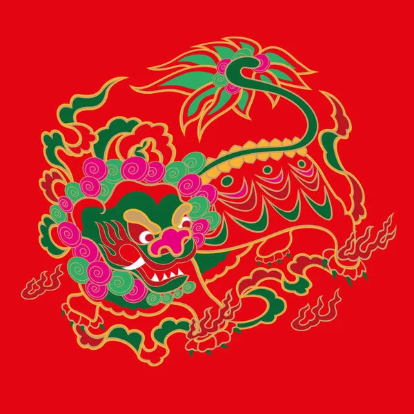 Κινεζική Κέντημα Λιοντάρι — Διανυσματικό Αρχείο