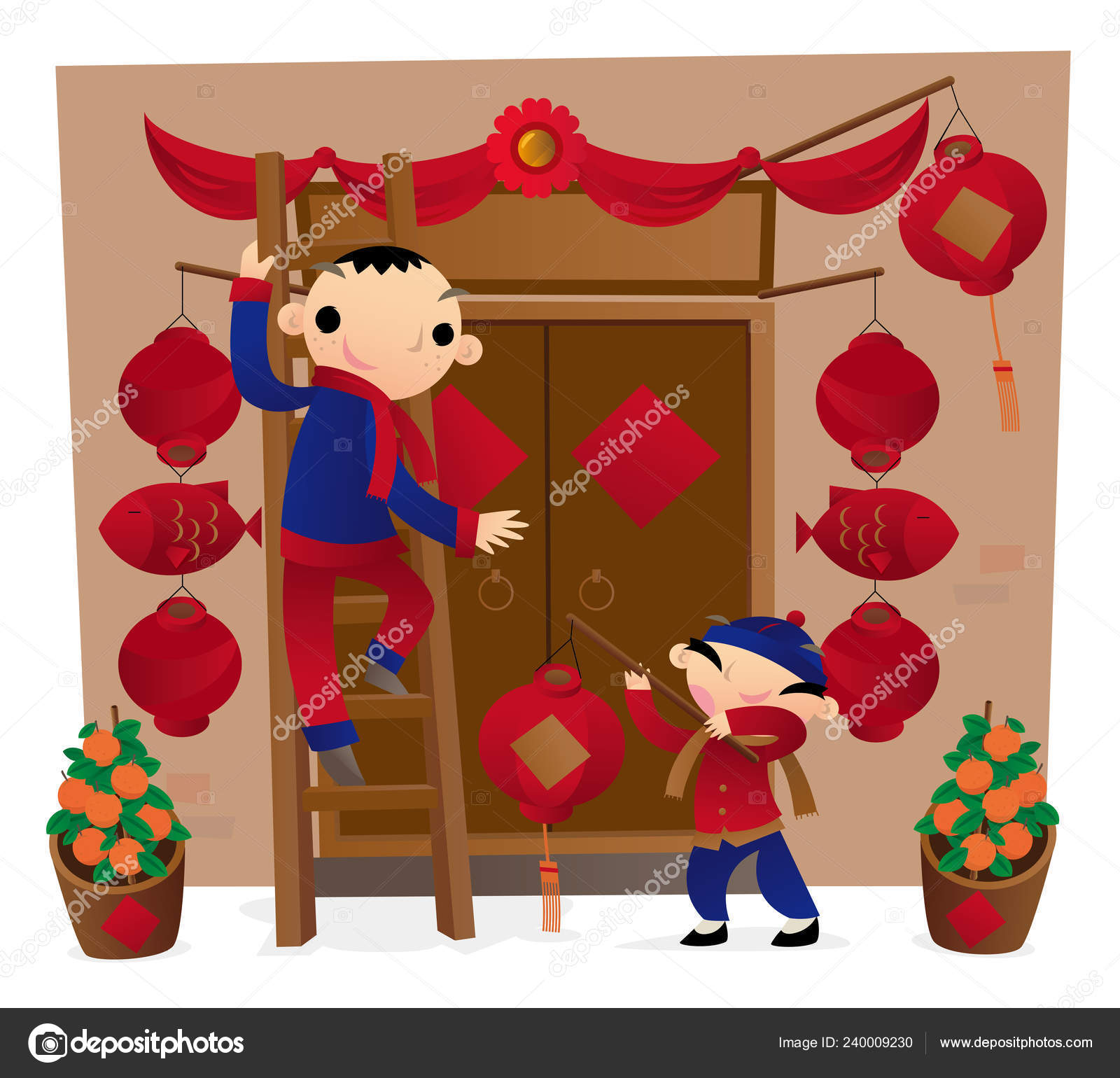 Preparing Front Door Decoration Chinese New Year Coming Stock