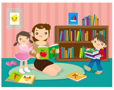 Kütüphanede aile eğlence