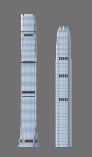 Vetor gráfico dos dois edifícios de referência mais altos de Hong Kong, Centro Financeiro Internacional (IFC) e Centro de Comércio Internacional (ICC ), —  Vetores de Stock