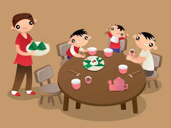Une Famille Hongkongaise Profite Son Temps Famille Partage Des Boulettes — Image vectorielle