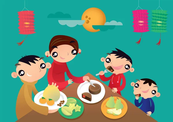 Une Famille Hongkongaise Profite Son Temps Famille Partage Les Plats — Image vectorielle