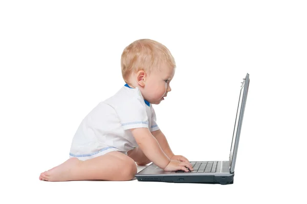 Little Boy Typing Laptop — Stock Photo, Image