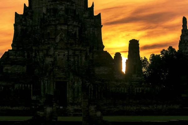 Wat Chaiwatthana Ram Antiguo Templo Encuentra Sillhouette Ban Phra Amphur — Foto de Stock