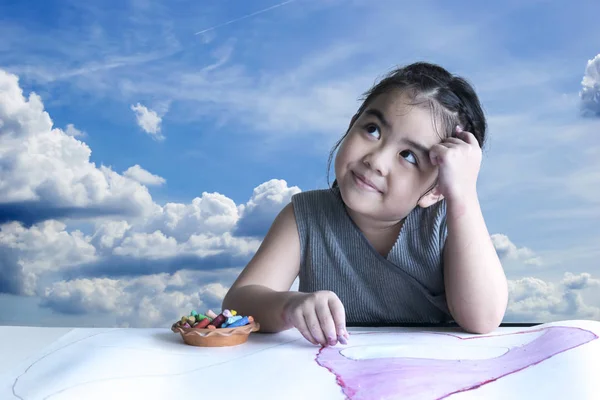 Cute Little Preschooler Child Drawing Home Creativity Education Concept Backdrop — Stock Photo, Image