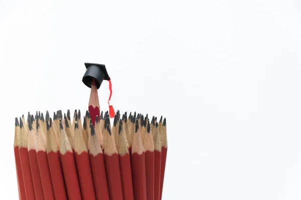 Mezuniyet Kap Aşınma Kalemler Başarı Hakkında Konuşuyordum Birçok Kırmızı Kalem — Stok fotoğraf