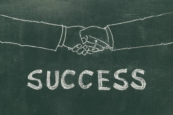 Success Symbol Business Handshake Writing Chalk Blackboard — Stock Photo, Image