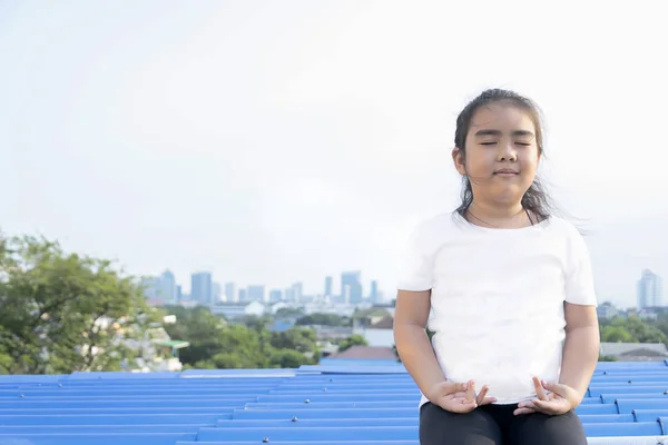 Mental Development Lifestyle Concept Meditate Yoga Hands Asia Girl Doing — Stock Photo, Image