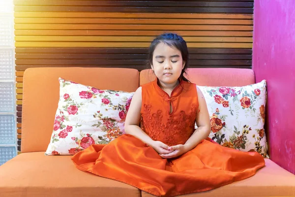 Mental Development Lifestyle Concept Meditate Yoga Hands Asia Girl Doing — Stock Photo, Image