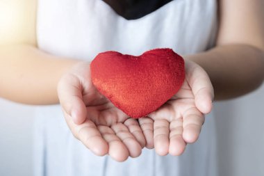 Sevgililer Günü, kırmızı kalp kızın eline yerleştirilir.