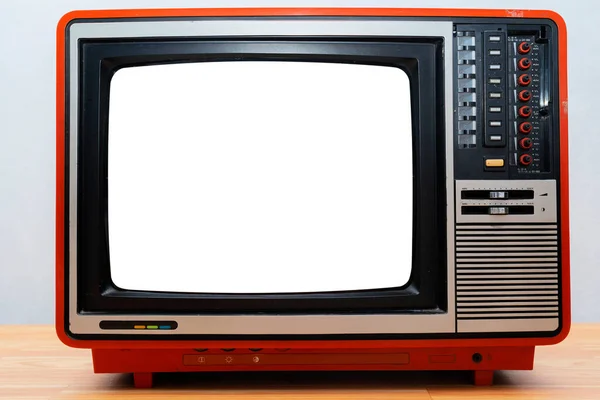 老式电视机被隔离了 复古电视 旧式红色电视机 复古技术 古代电视概念 — 图库照片