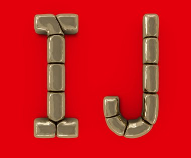 Harfler, sayõlar ve semboller üzerinden altın külçelerini kümesi. 3D render