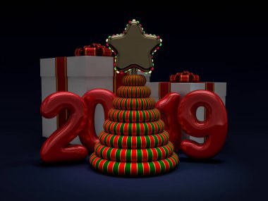 Düz arka plan üzerinde Noel ağacı. 3D render