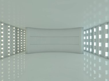 Soyut modern mimari arka plan, boş açık alan iç mekanı. 3B görüntüleme