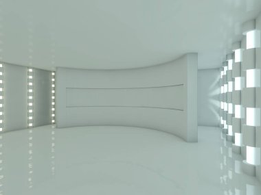 Soyut modern mimari arka plan, boş açık alan iç mekanı. 3B görüntüleme
