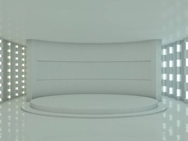 Soyut modern mimari arka plan, boş açık alan iç mekanı. 3B görüntüleme