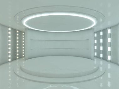 Soyut modern mimari arka plan, boş açık alan iç mekanı. 3B görüntüleme