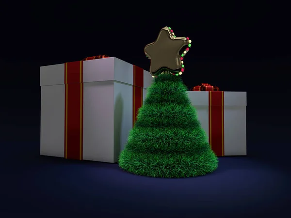 純色の背景上にクリスマス ツリー レンダリング — ストック写真