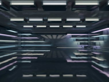 Soyut modern mimari arka plan, boş açık alan iç mekanı. 3B görüntüleme