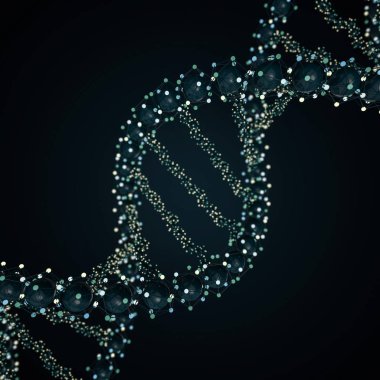 DNA zinciri. Soyut bilimsel geçmiş. Güzel bir illüstrasyon. Biyoteknoloji, biyokimya, genetik ve tıp konsepti. 3B görüntüleme