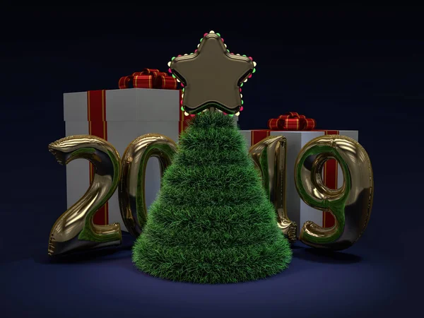 Christmas tree on solid background. 3D rendering