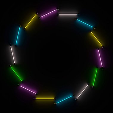 Karanlık odada parlayan ışık lambası neon tüplerin aydınlatma. 3D render