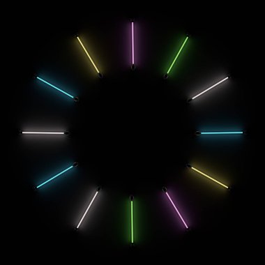Karanlık odada parlayan ışık lambası neon tüplerin aydınlatma. 3D render