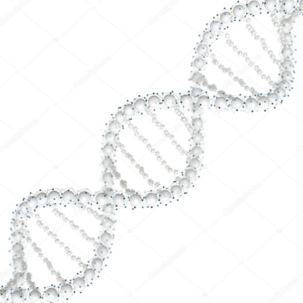 DNA chain. Abstract scientific background. Beautiful illustraion. Biotechnology, biochemistry, genetics and medicine concept. 3D rendering