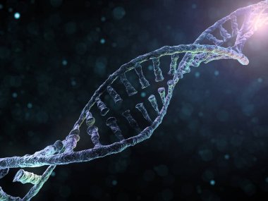 DNA zinciri. Soyut bilimsel geçmiş. Güzel bir illüstrasyon. Biyoteknoloji, biyokimya, genetik ve tıp konsepti. 3B görüntüleme