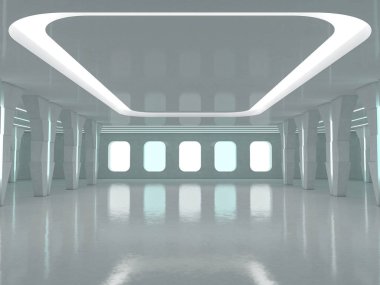 Soyut modern mimari arka plan, boş açık alan iç mekanı. 3B görüntüleme
