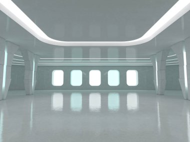 Soyut modern mimari arka plan, boş açık alan iç mekanı. 3B görüntüleme