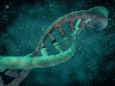 DNA zinciri. Soyut bilimsel geçmiş. Güzel bir illüstrasyon. Biyoteknoloji, biyokimya, genetik ve tıp konsepti. 3B görüntüleme