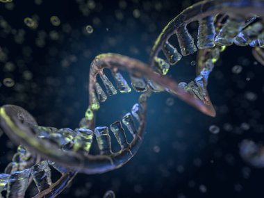 DNA zinciri. Soyut bilimsel geçmiş. Güzel bir illüstrasyon. Biyoteknoloji, biyokimya, genetik ve tıp konsepti. 3B görüntüleme