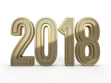 2018 altın numaraları metin süslemesi. Yeni yıl Gregoryen takviminde yılın ilk günüdür. 3D render