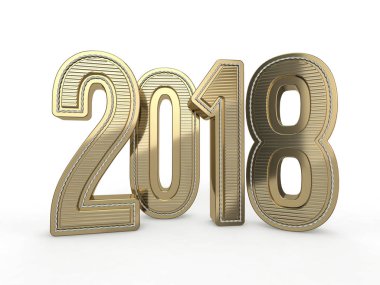 2018 altın numaraları metin süslemesi. Yeni yıl Gregoryen takviminde yılın ilk günüdür. 3D render