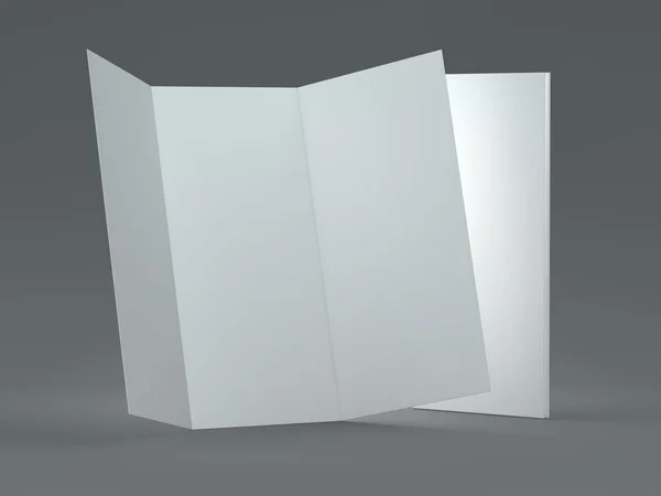 Folleto Plantilla Blanca Sobre Fondo Gris Burlarse Renderizado — Foto de Stock