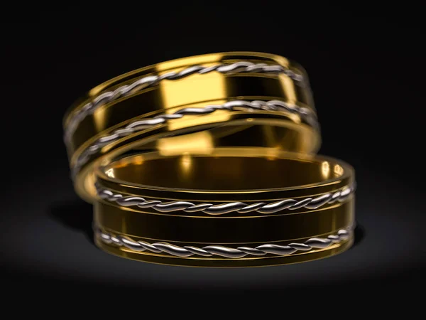 Zlatý Snubní Prsten Samostatný Snubní Prsteny Pozadí Konceptu Vykreslování — Stock fotografie