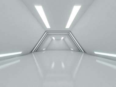 Soyut modern mimari arka plan, boş açık alan iç mekanı. 3B görüntüleme